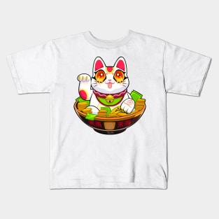 Cute Maneki Neko Ramen T-Shirt 3 Kids T-Shirt